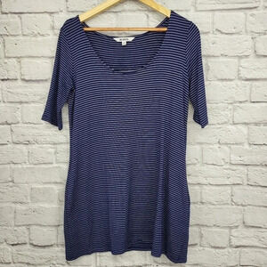 BB Dakota Navy White/Cream Micro Striped Tunic Dress w/pockets Sz S